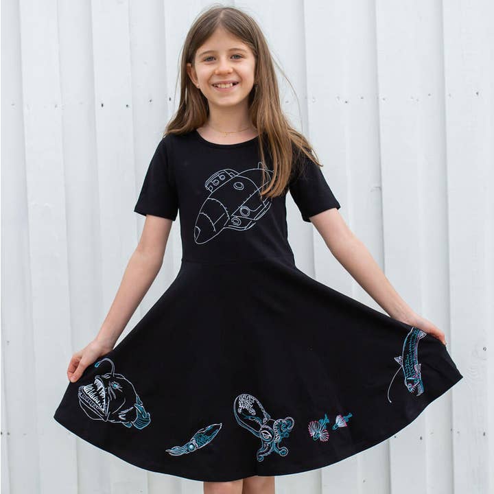 Princess Awesome - Wholesale Dress - Kids - Deep Sea Creatures Ballerina Dress with Pockets