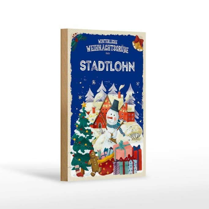 Wooden sign Christmas greetings STADTLOHN gift decorative sign 12x18 cm for wholesale by Femer
