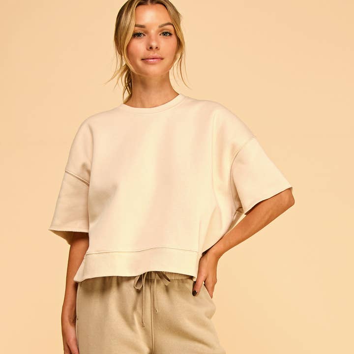 FREEZIA - Wholesale Sweatshirt - Women's - SUPER SOFT SHORT SLEEVE SWEATSHIRT IN FRENCH TERRY-FZ0009-D14