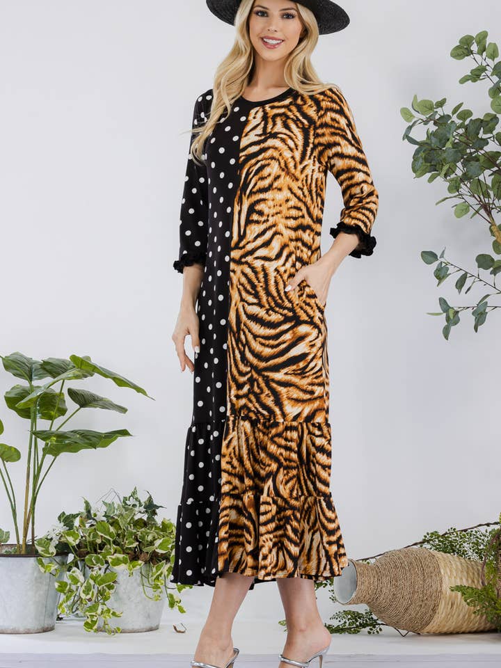 PLUS SIZE AND MISSY POLKA DOT LEOPARD PRINT DRESS -CD43862A for wholesale on Faire