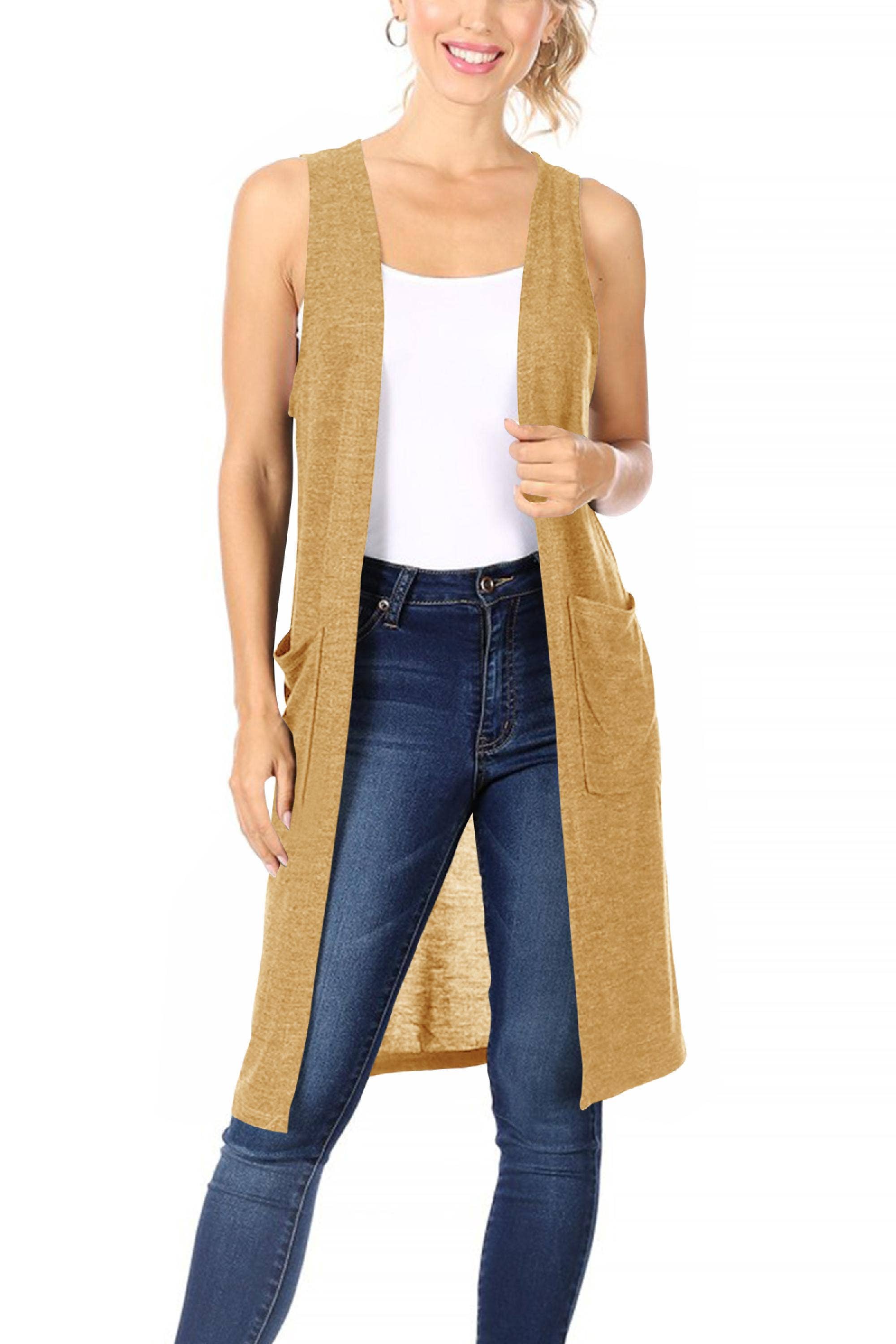 MOA COLLECTION - Wholesale Outerwear Vest - Women's - Women's Casual Solid Knit Long Vest with Pockets20