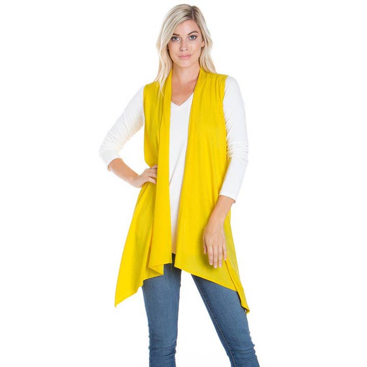 Azules Clothing – Cardigan - Mulher por atacado – Cardigan Duster sem mangas com nervuras e escovado macio18