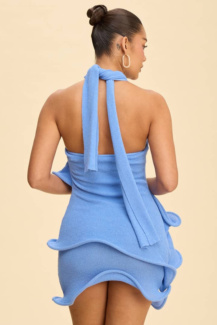 Luxxel - Wholesale Dress - Women's - KNIT RUFFLE HALTER MINI DRESS7