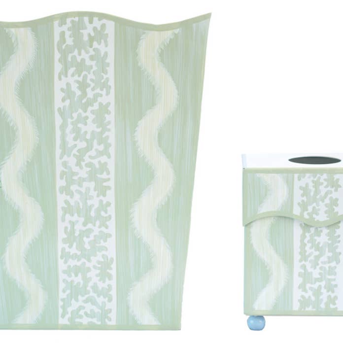 Green Ikat Wastepaper Basket & Tissue for wholesale by The Enchanted Home