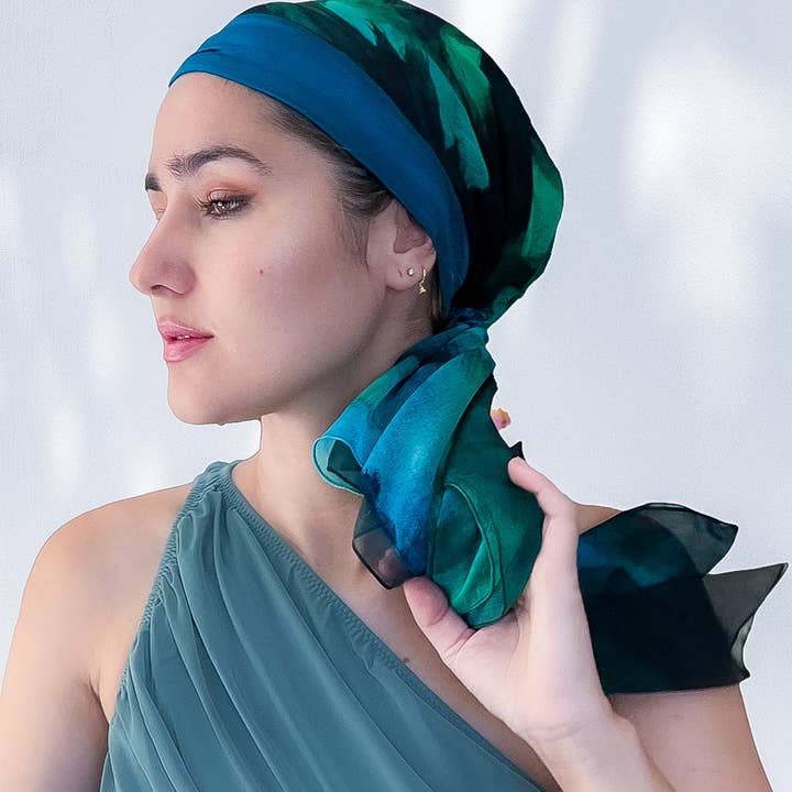 LuxCare Clothing - Wholesale Head Scarf - Women's - Fine Art Headscarf ~Peacock