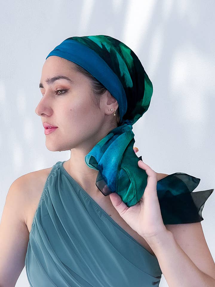 Fine Art Headscarf ~Peacock for wholesale by LuxCare Clothing