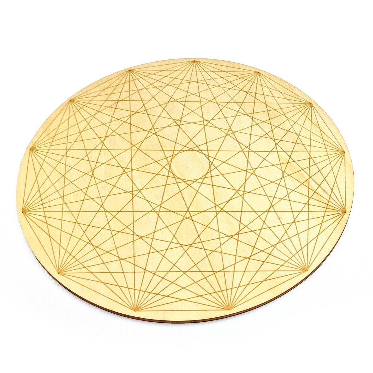 Shamans Crystal - Wholesale Crystal Grid - Crystal Grid Plates Round In Wood, 20cm Wide, Flower of Life36