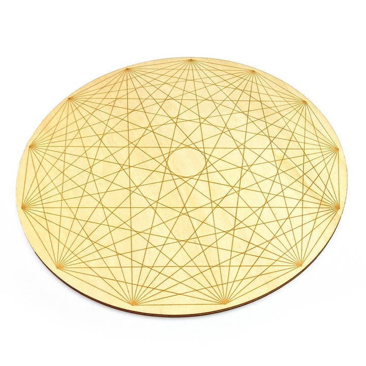 Shamans Crystal - Wholesale Crystal Grid - Crystal Grid Plates Round In Wood, 20cm Wide, Flower of Life36