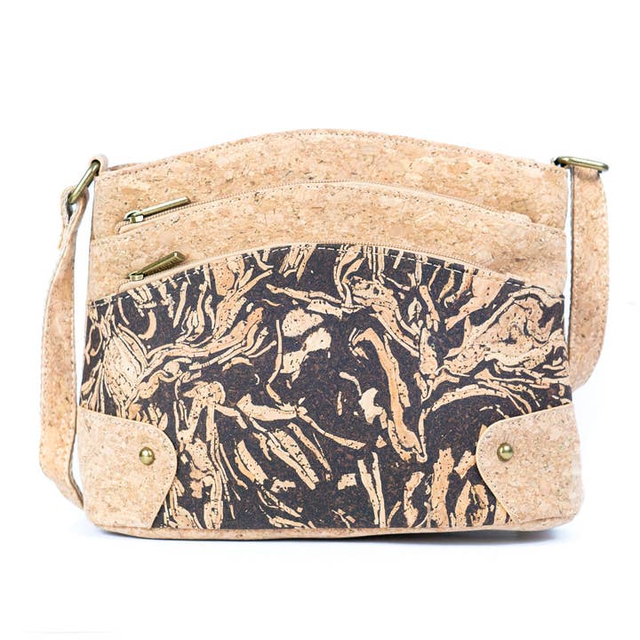 Meninas Bonitas Cork – Engroshandel Crossbodytaske - Dame – Crossbody-taske til kvinder med tre lynlås - lavet af kork og kaffegrums BAG-2340