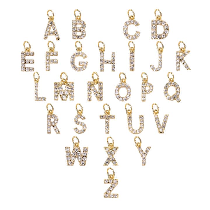 WJW - Wholesale Individual Charm/Pendant - Gold Pavé Set CZ Initial Letter Charms