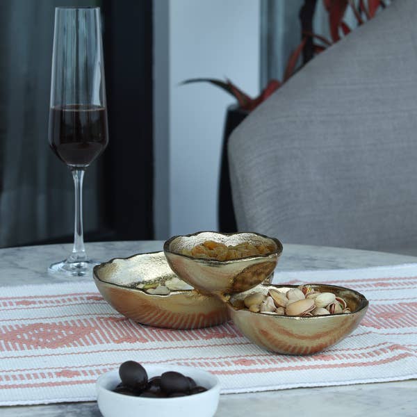 Gold Textured Aluminum 3-Bowl Cluster Dish for wholesale by India Handicrafts Inc