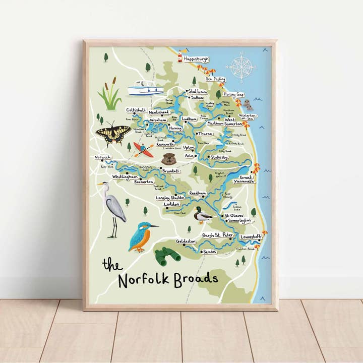 Emily Nelson - Wholesale Art Print - Norfolk Broads Illustrated Map Art Print Home Decor | A5 A4