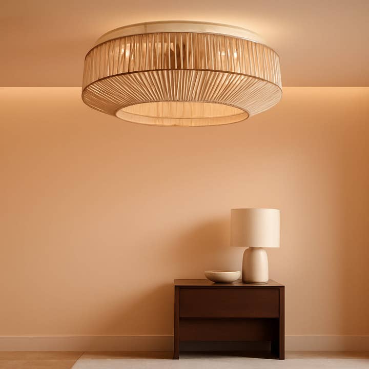 20 Inch Boho Caged Ceiling Fan With Light And Remote Control Flush Mount Six Speeds Rattan Shade for wholesale by ShipItFurniture