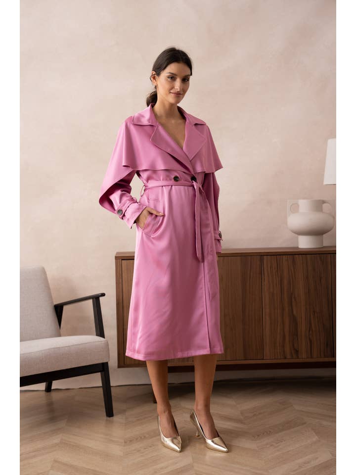 Attentif Paris - Venta al por mayor Gabardina - Mujer - Gabardina larga de satén con cinturón14