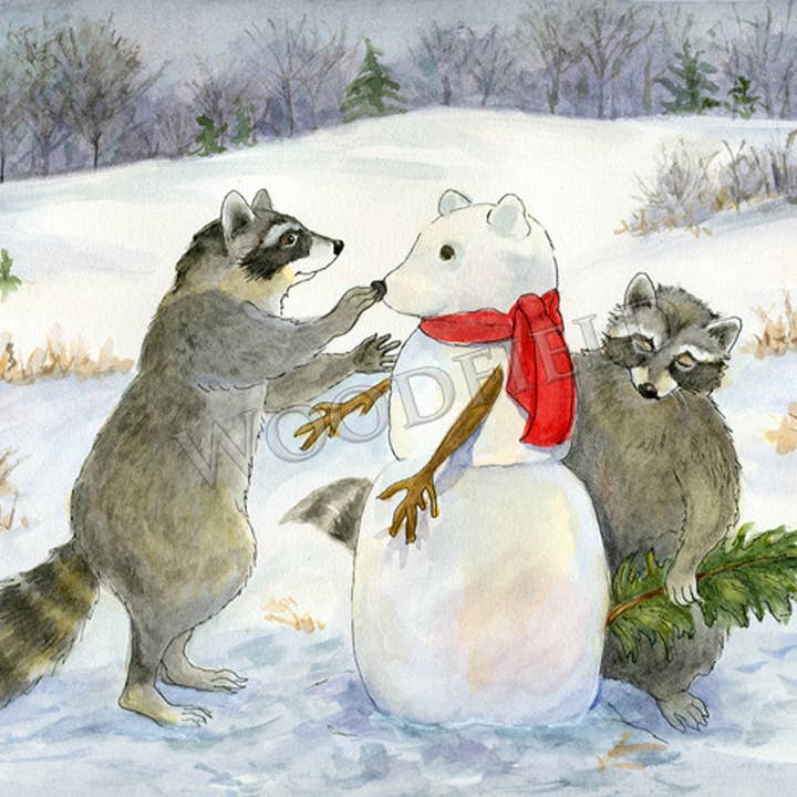#766 - Building a Snow Racoon Notecard for wholesale by Woodfield Press