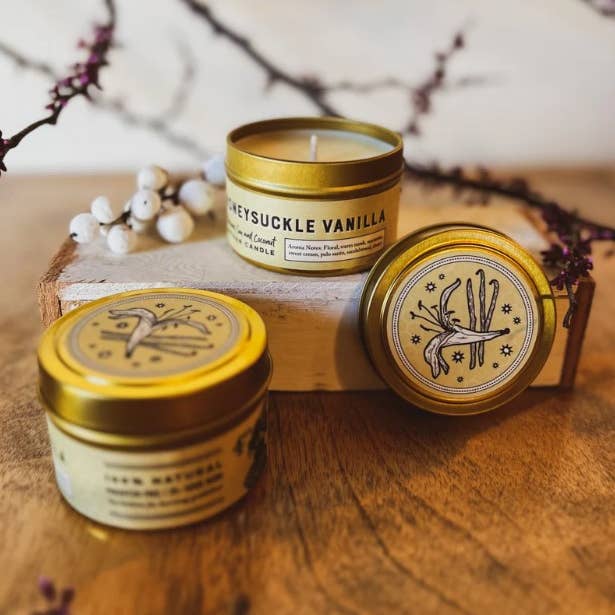 Messner Bee Farm - Wholesale Travel Candles - Honeysuckle Vanilla Bean 4oz. Candle - Paraffin free!