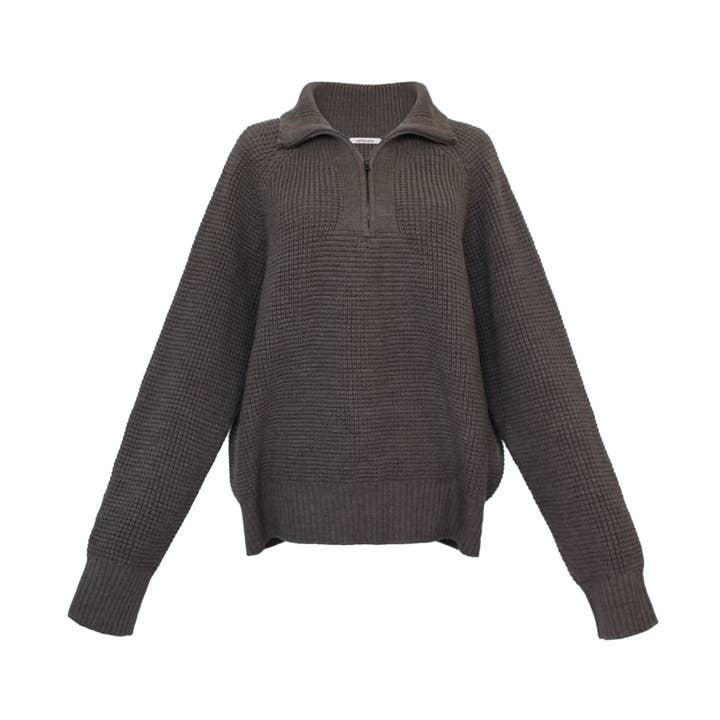 Bobbi Merino Wool Quarter-Zip Pullover - Ash Brown for wholesale by Maison Mikumo