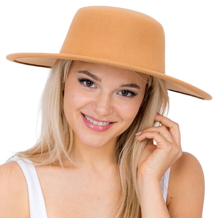 Cap Zone - Wholesale Boater Hat - Unisex - Solid Rancher Flat Top Wide Felt Boater Hat6