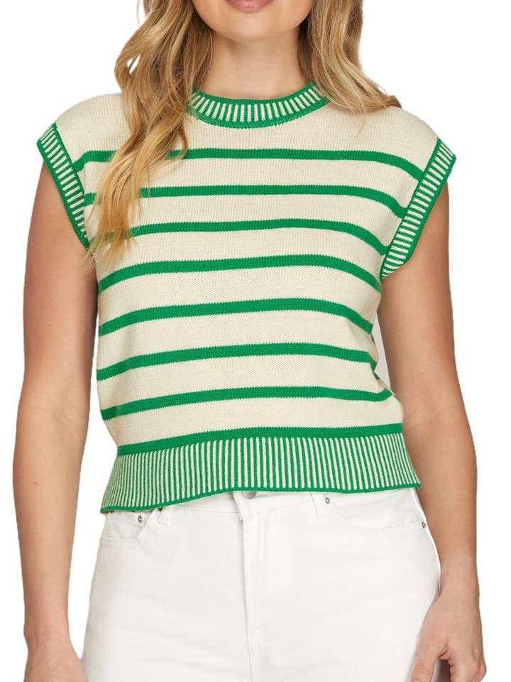 Drop Shoulder Striped Sweater Top for wholesale by Vanilla Monkey