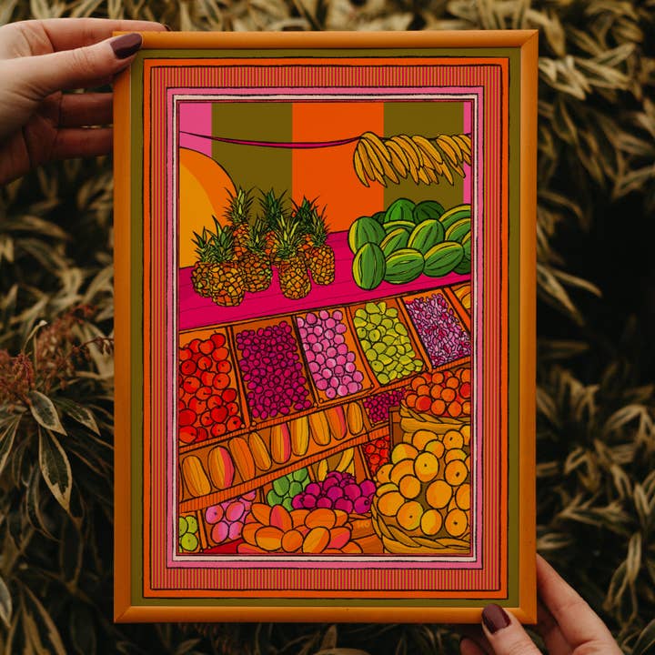 Lámina artística del mercado de frutas, arte brillante para venta al por mayor de Freya Niamh