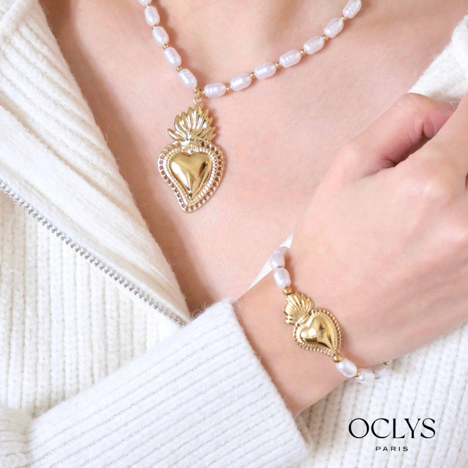 Oclys - Vente Colliers à pendentif - Collier perles cœur acier inoxydable Biki1