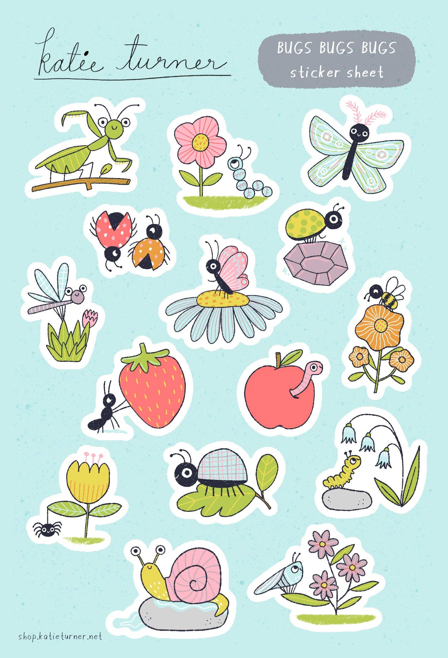Katie Turner Illustration - Vendita all'ingrosso Adesivo - Bug Insetti Insetti! Foglio di adesivi2