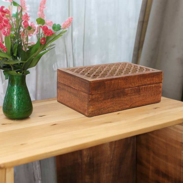 Mela Artisans - Wholesale Decorative Box - Trellis Handcarved Wooden Boxes5