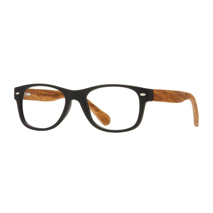 Blue Planet Eco-Eyewear - Wholesale Eyeglasses - Unisex - Shaw- Matte Black / Walnut Wood + Blue Light Lens