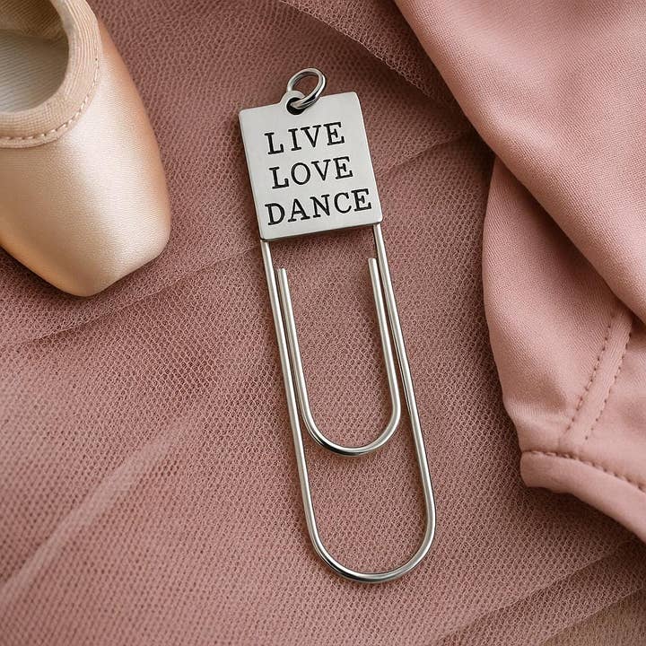 Love Dance Paperclip Bookmark Stainless Steel Engraved Charm Ballet Dancer Gift for wholesale by JKCE Designs