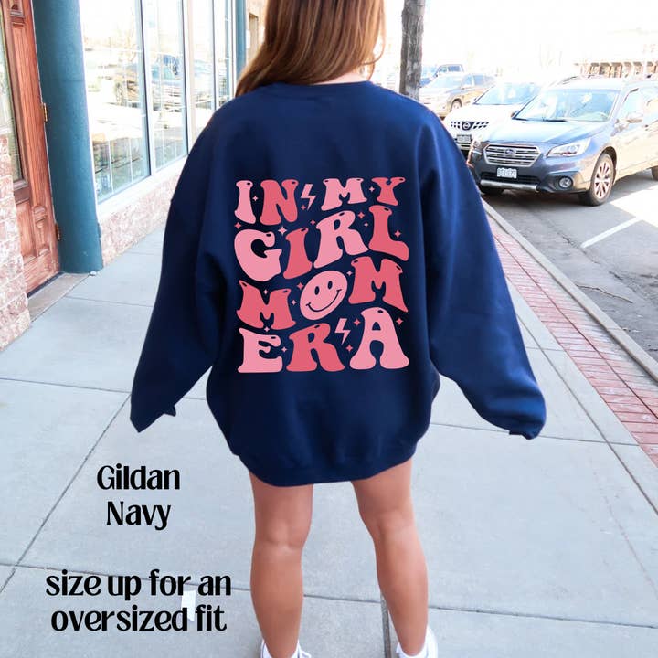 XO, Hannah - Wholesale Graphic Sweatshirt - Women's - Navy In My Girl Mom Era Front & Back