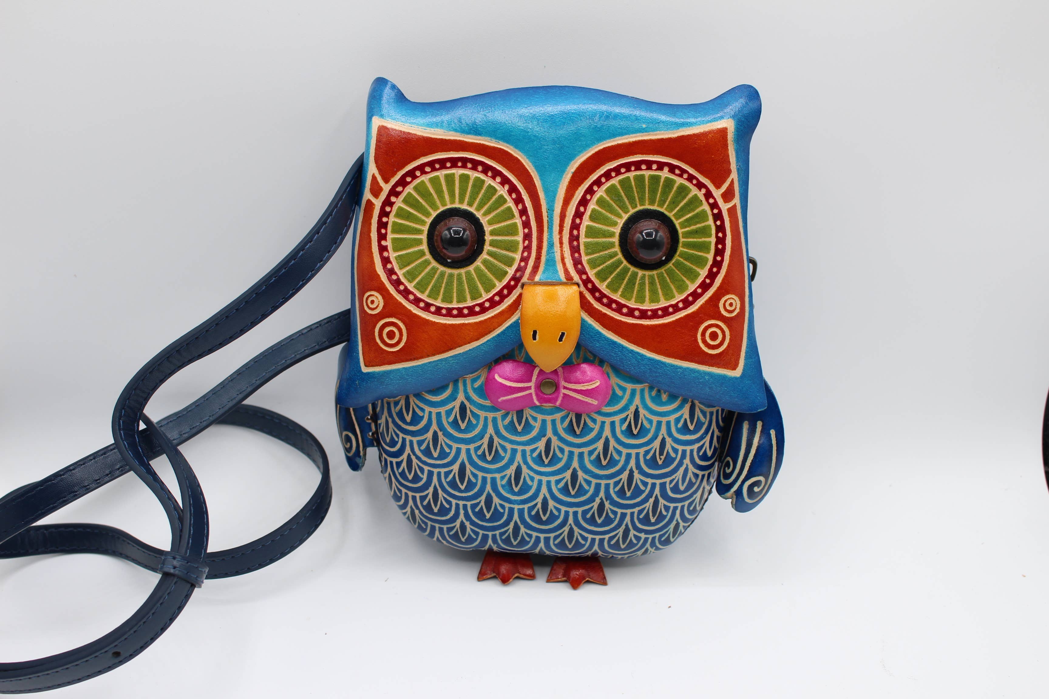 Sunflower Handmade leather inc - Vente Sac à bandoulière – femme - XLE021 sac à bandoulière en cuir fait main en forme de hibou, marron6