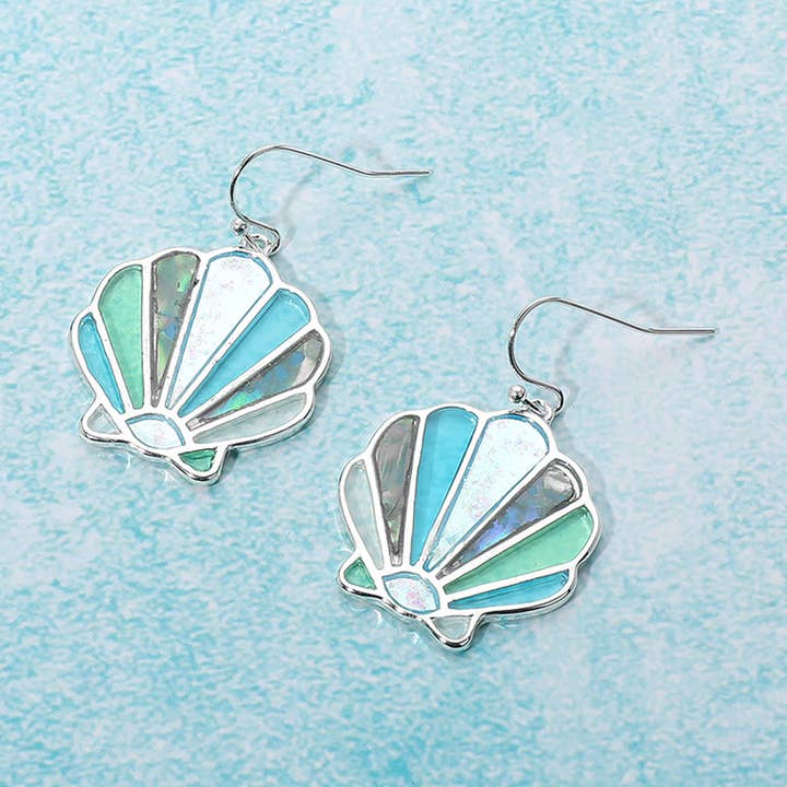 Zee glazen schelp oorbellen met hangers voor wholesale door Sensibling Corp.