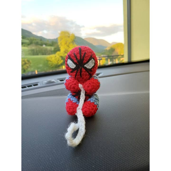 TOMOPOD LLC - Wholesale Car Decorative Charm - Unisex - Crochet Spiderman Car Hanging, Funny Car Charm Decoration