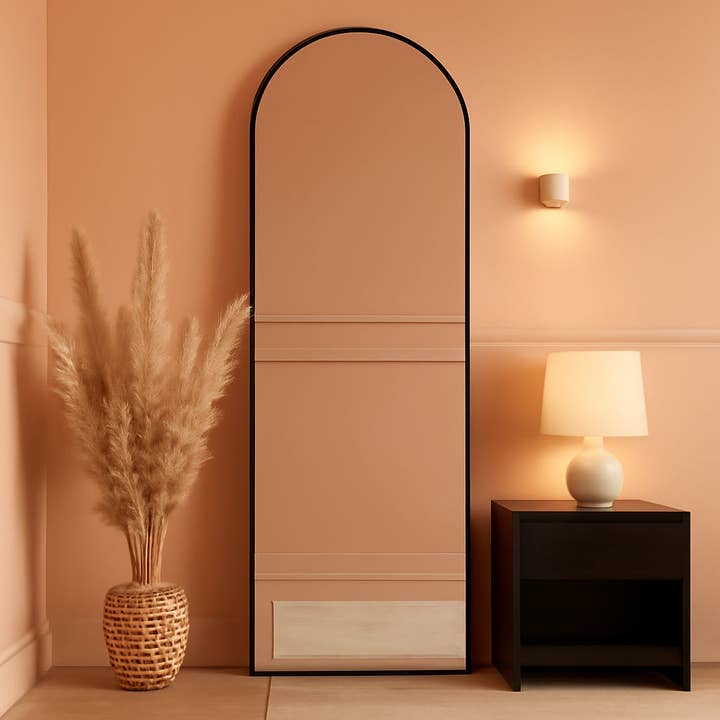 Black Full Length Floor Mirror With Stand Arched Top for wholesale by ShipItFurniture
