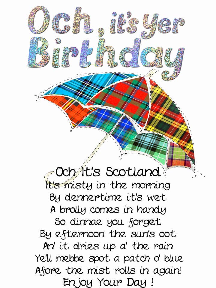SCOTTISH BIRTHDAY CARD UMBRELLA WWBD73 for wholesale by Wee Wishes