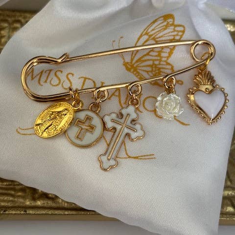 Miss DJ Angel - Wholesale Brooch - Ex-voto brooch, religious medal cross brooch, cross gift for mom, cross gift for woman, white sacred heart cross charm3