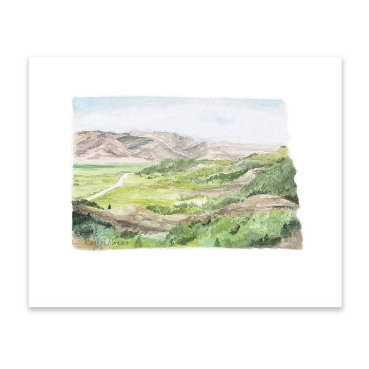 North Dakota State Watercolor Art Print for wholesale by Rachel Alvarez Art