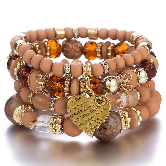 UNISHE - Wholesale Beaded Bracelet - Bohemian Multi-layer Crystal Heart Bead Bracelet ACC7971