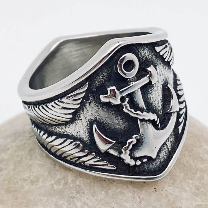 Pirate Ship Anchor Stainless Steel Men's Ring for wholesale by Mio Queena