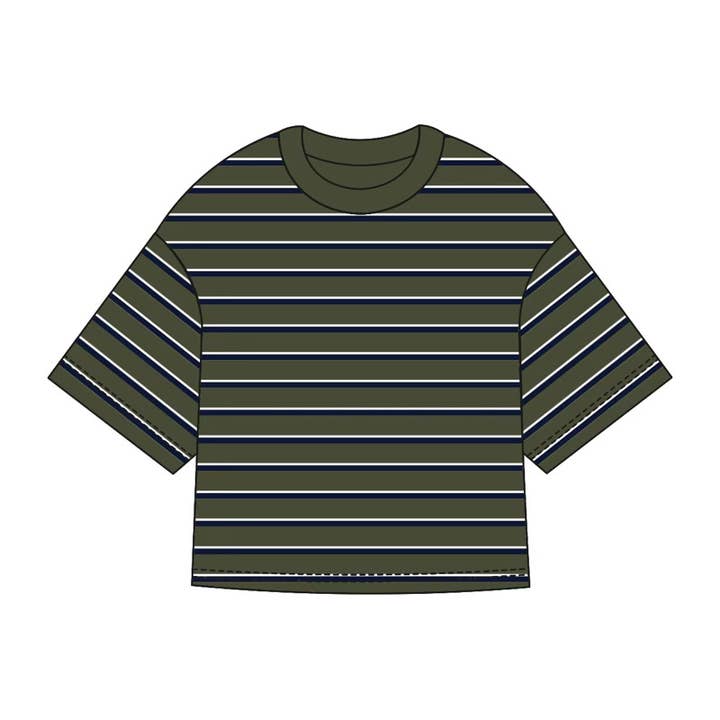 Voksen - Oliven + Marineblå Stribet T-shirt for engroshandel hos Hippie Kids