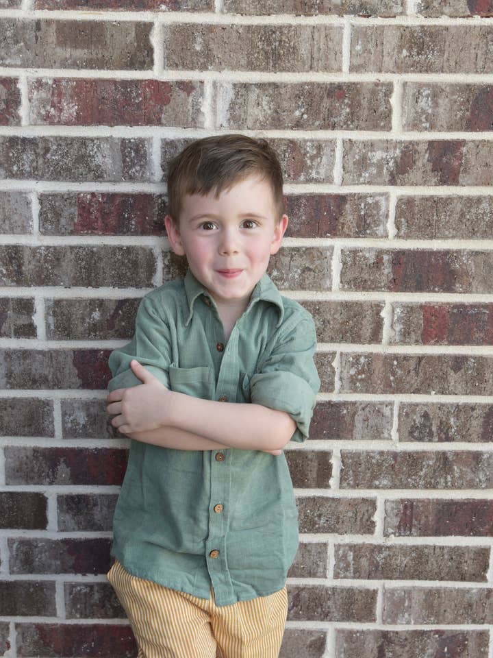 Yo Baby - Wholesale Button Down Shirt - Kids - Unisex Corduroy Shirt - Sage Green : Toddler : Tween : Kids1