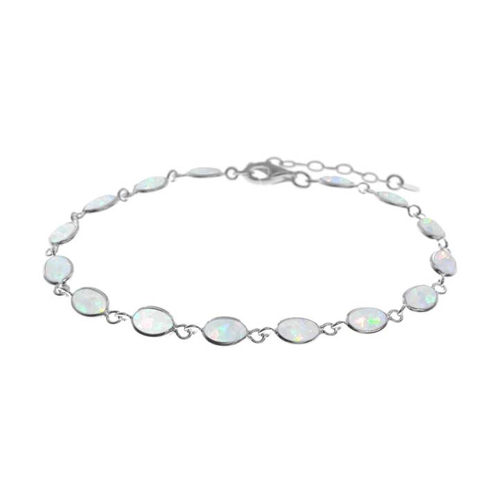 Angelica dainty oval white opalique bracelet for wholesale by Kali Ma Designs - Sterling Silver Jewellery