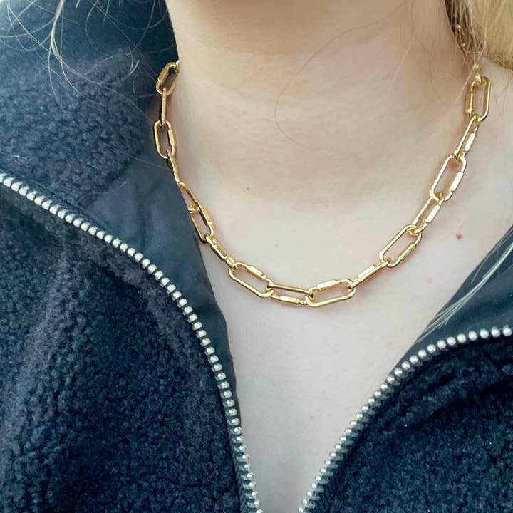 Large Gold Paper Clip Necklace for wholesale by Pizzazzed by Mads