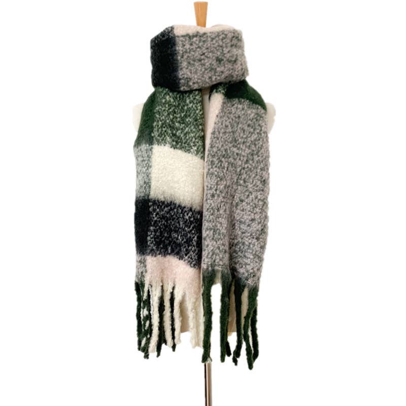 Adorro – wholesale Scarf – Women's – Soft Chunky Plaid Fleece Oblong Tassel Scarf6