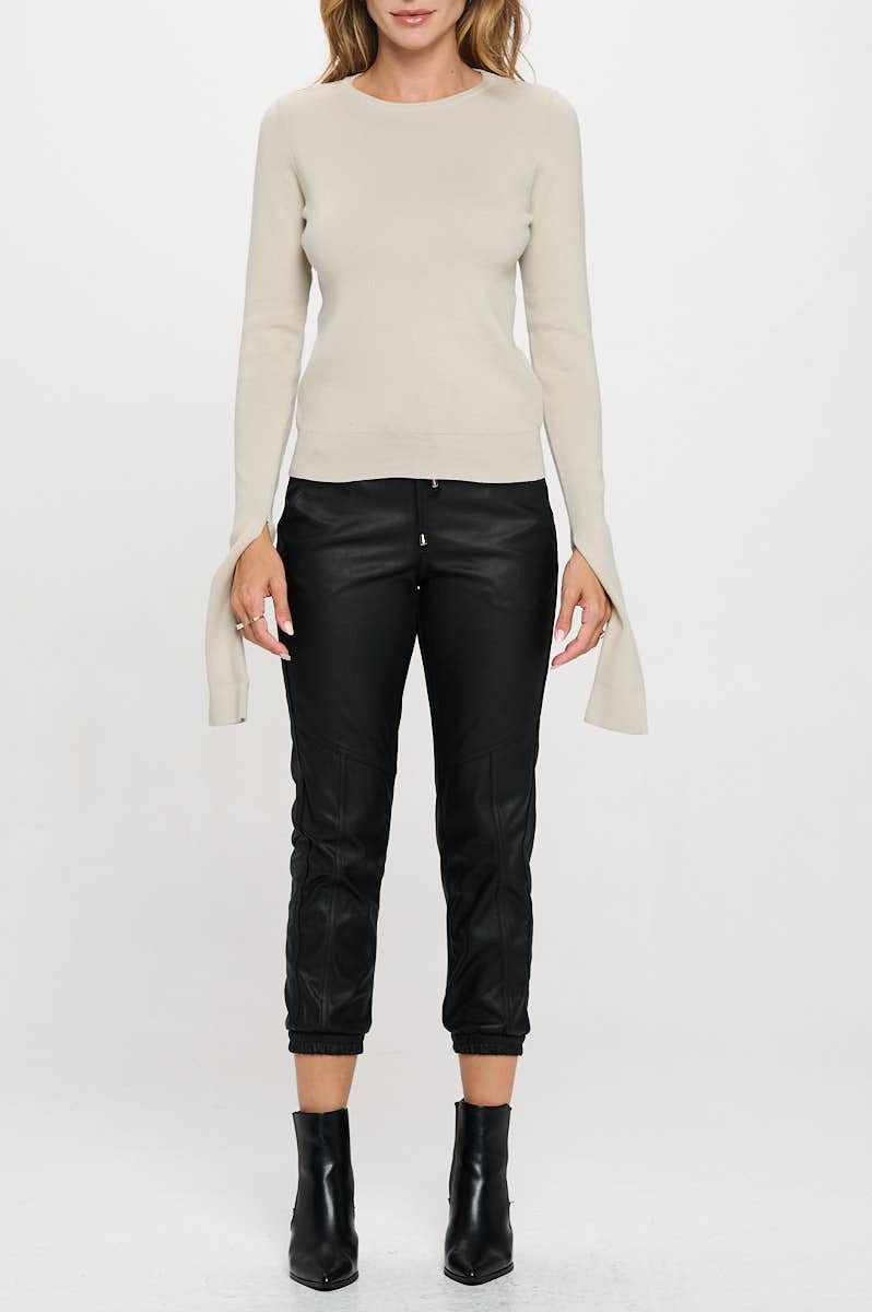 Oyster Knit Round neck Sweater w Open Long Sleeve for wholesale on Faire1