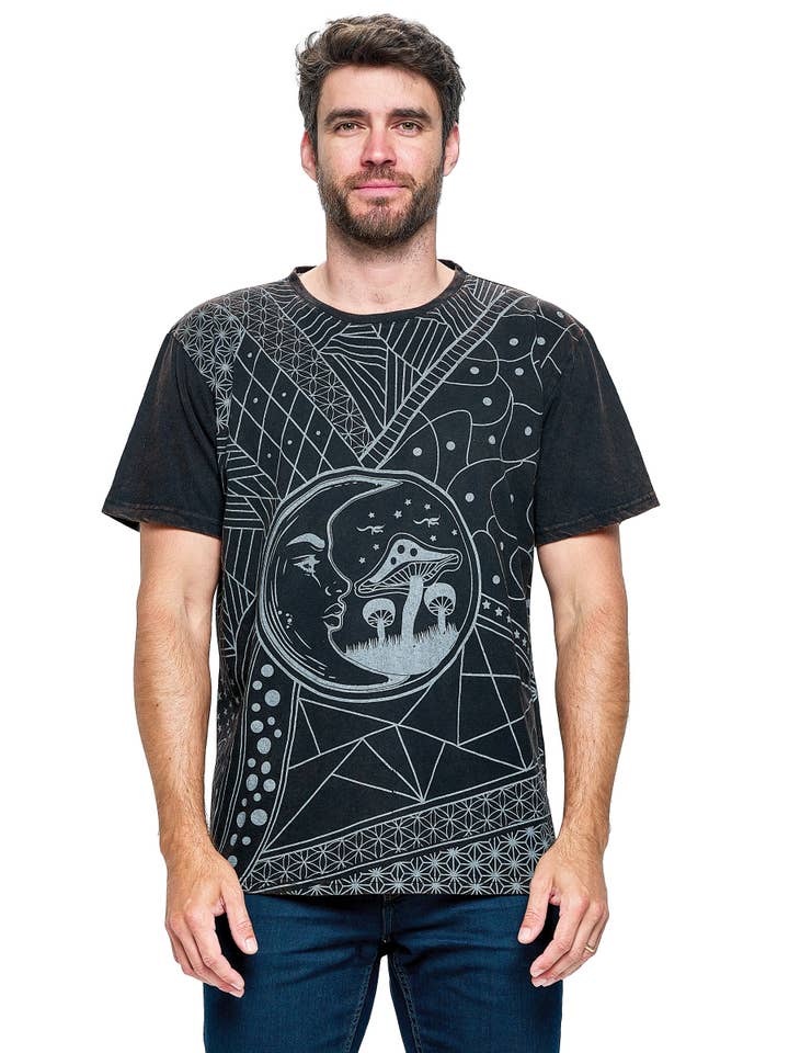 Yak & Yeti - Wholesale Screen Printed T-Shirt - Men's - SALE Men's T-Shirt Sacred Geometry Moon Mushrooms