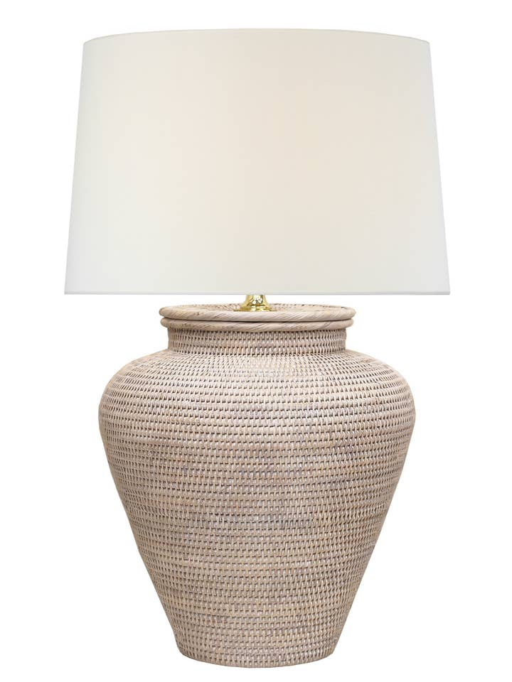 Nantucket Rattan Large Table Lamp, White Wash for wholesale by Fox Mill Lighting & Supply Co.