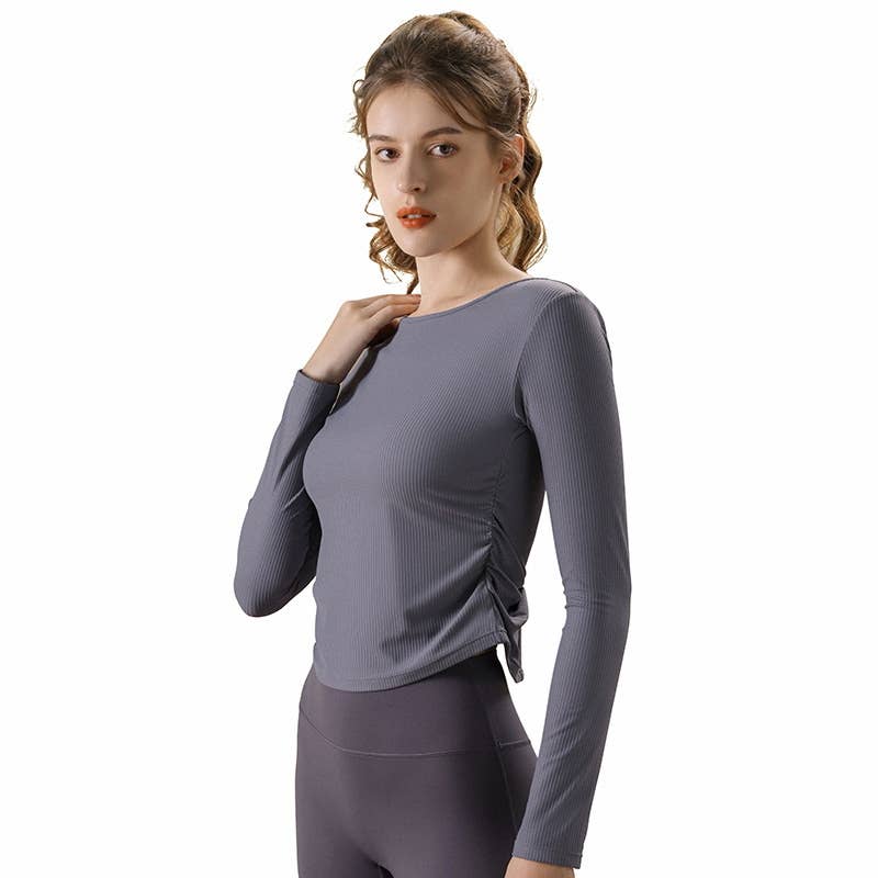 ELKLENS – wholesale Athletic top – Women′s – Lulu Running Cutout Pilates Fitness T-Shirt3