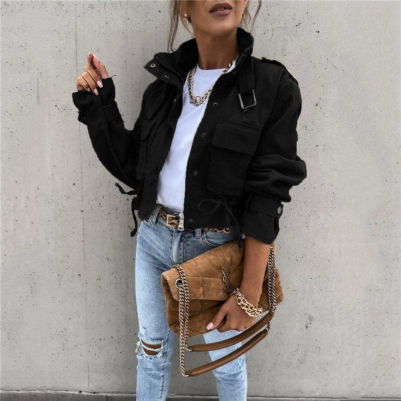 Plush Looks – wholesale Leather jacket – Women′s – Ladies Biker Jacket Cropped Top0