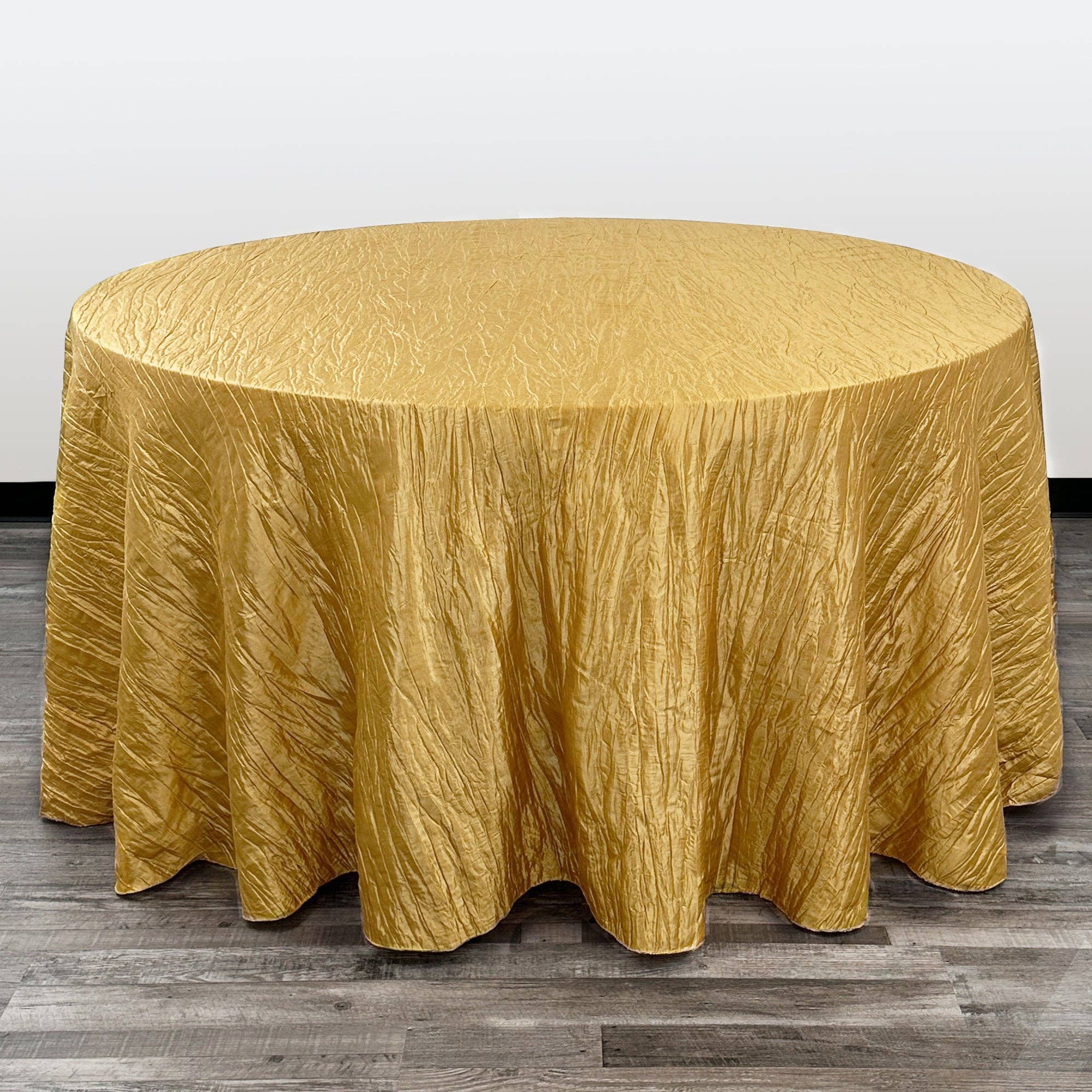 YOUR CHAIR COVERS - Wholesale Tablecloth - 132 inch Crinkle Taffeta Round Tablecloth Gold0